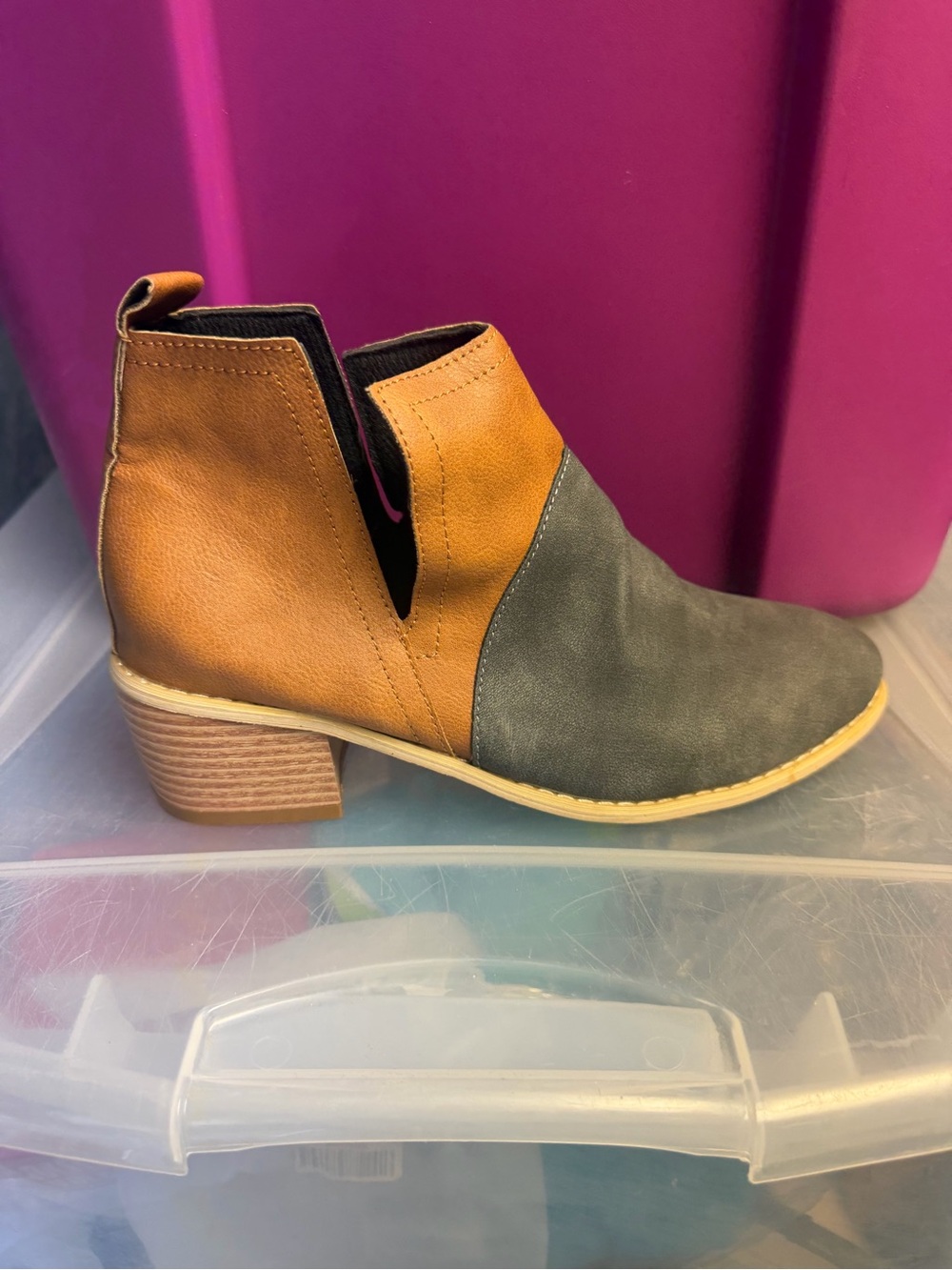 Youthjune Women’s Side Slit Ankle Boots Gray Brown Size 7 M US